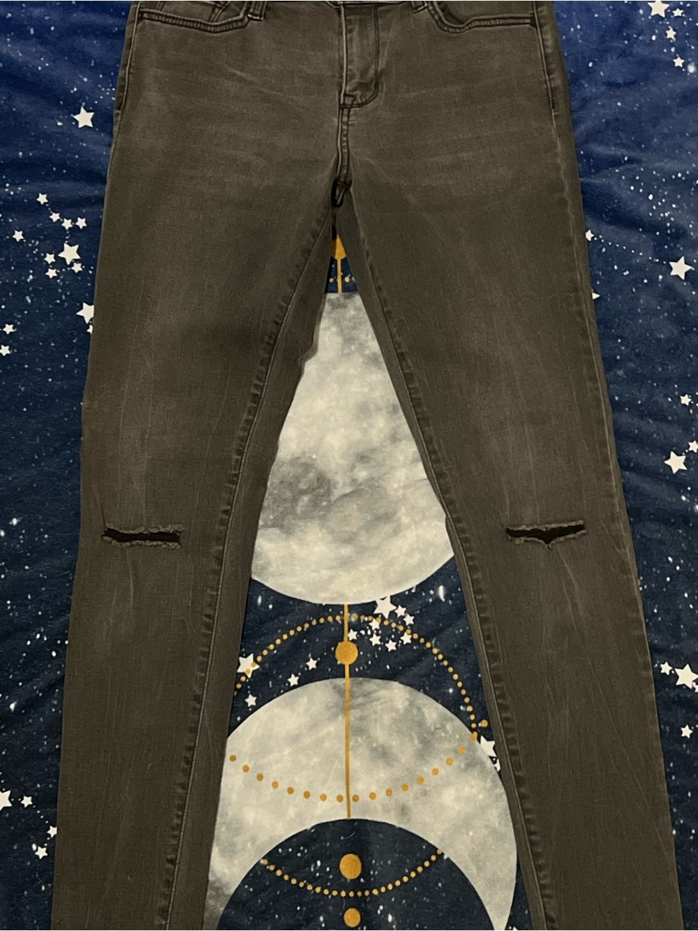 Women's Black Washed Skinny Jeans with Knee Rips